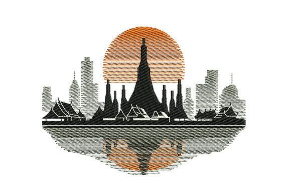 Bangkok Cityscape Embroidery Design