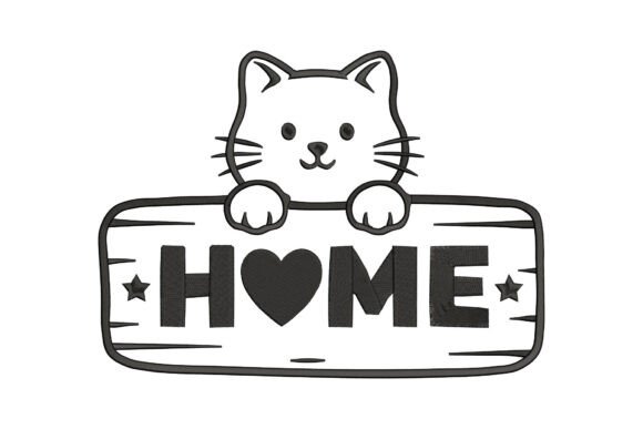 Cat in Home Embroidery Design