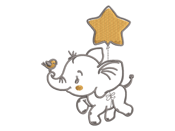 Cute Baby Elephant Star Balloon Embroidery