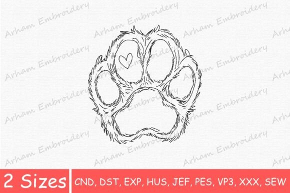 Fluffy Paw Print with Heart